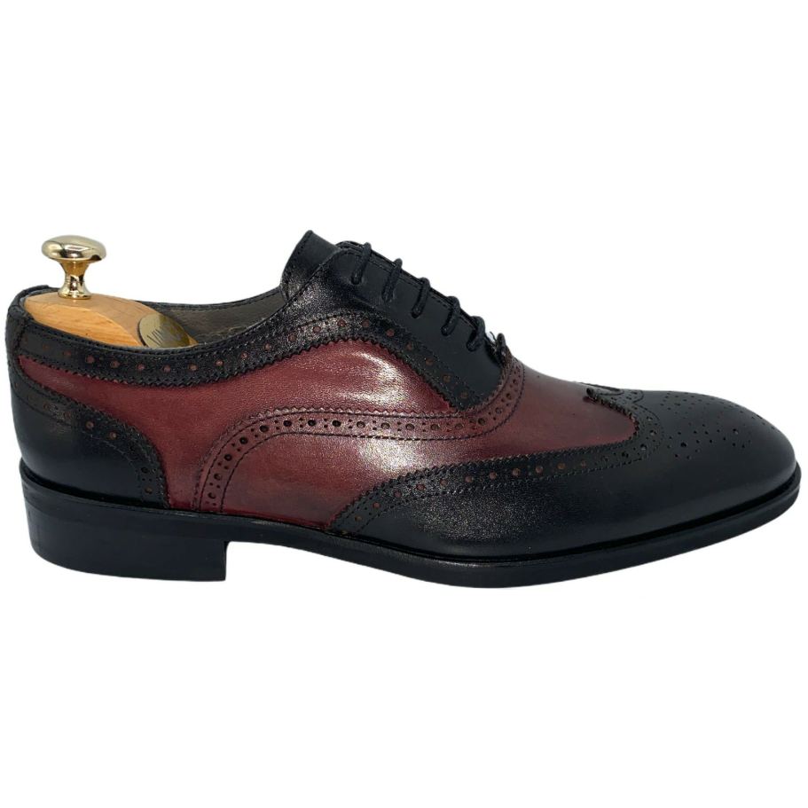 Vinci Leather The La Chapelle Black / Burgundy Wingtip Shoe