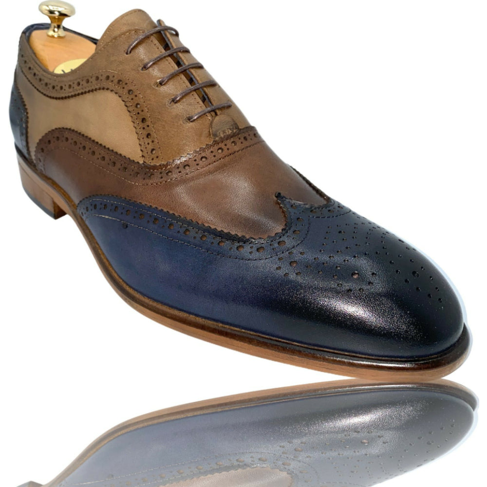 Vinci Leather The La Chapelle Blue / Beige Wingtip Shoe