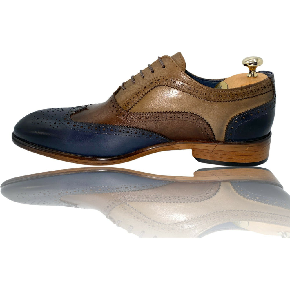 Vinci Leather The La Chapelle Blue / Beige Wingtip Shoe