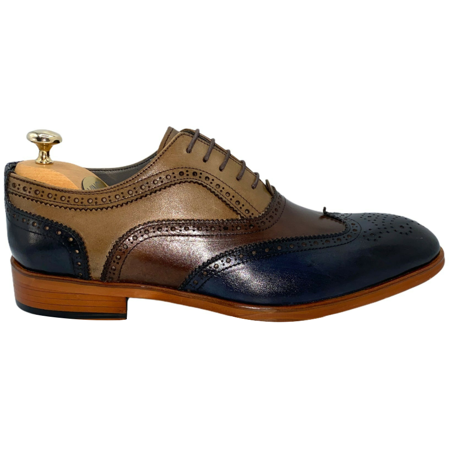 Vinci Leather The La Chapelle Blue / Beige Wingtip Shoe