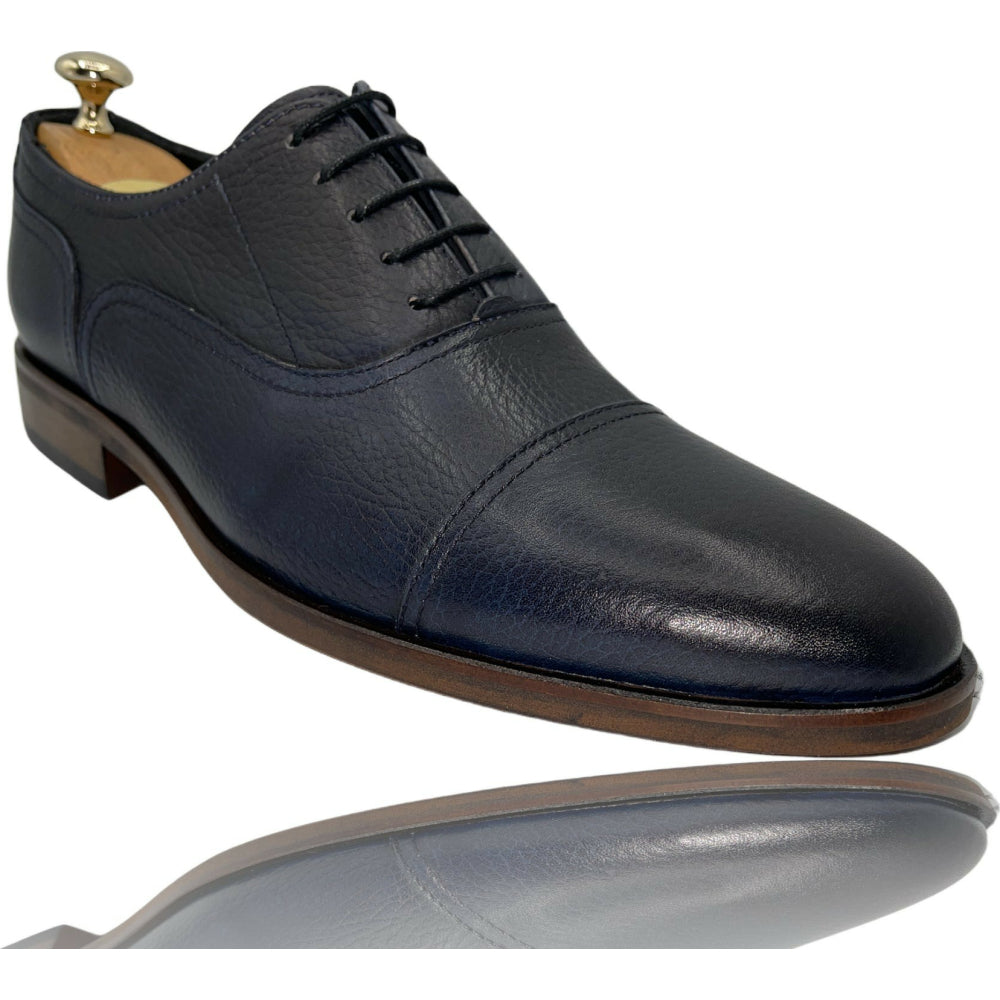 Vinci Leather The Largo Dark Blue Leather Cap Toe Oxford Shoe (13047)