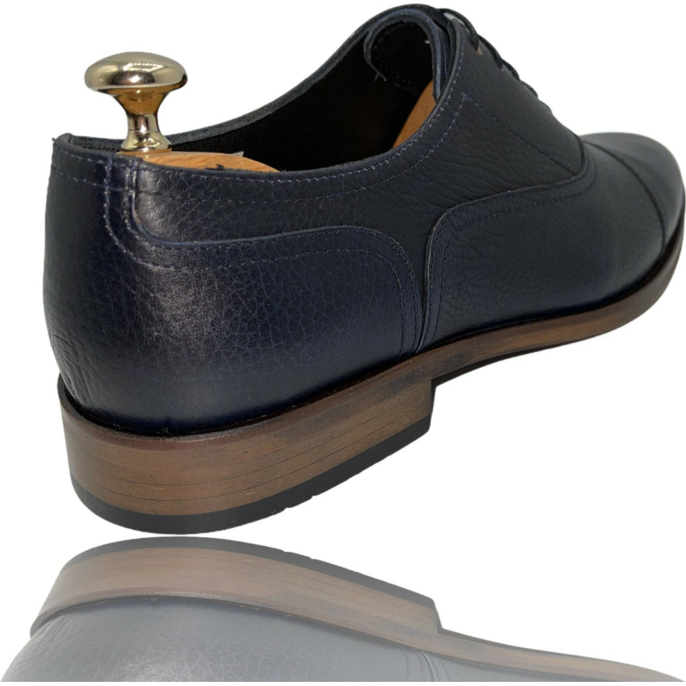 Vinci Leather The Largo Dark Blue Leather Cap Toe Oxford Shoe (13047)