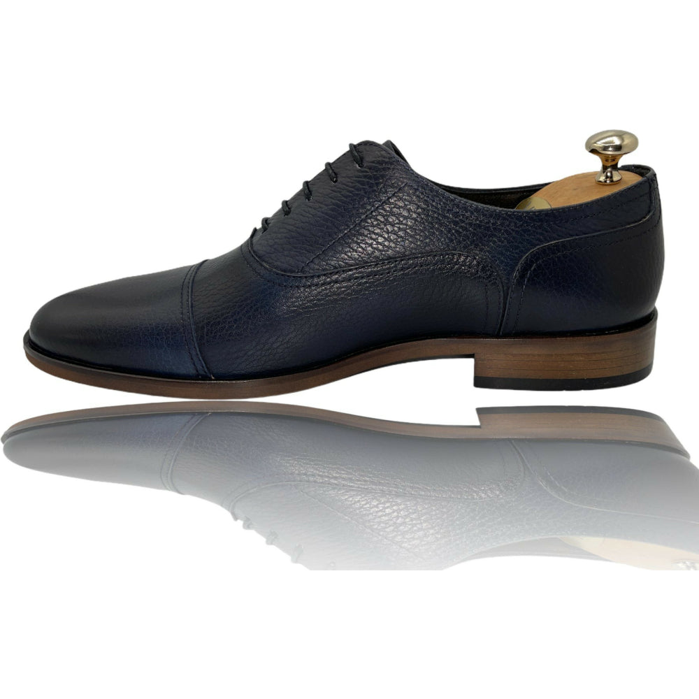 Vinci Leather The Largo Dark Blue Leather Cap Toe Oxford Shoe (13047)