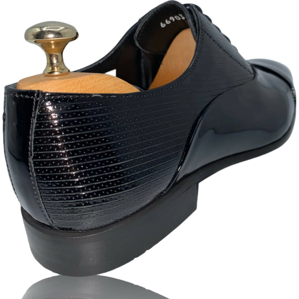 Vinci Leather The Lima Black Patent Leather Cap Toe Oxford Shoe (10524)