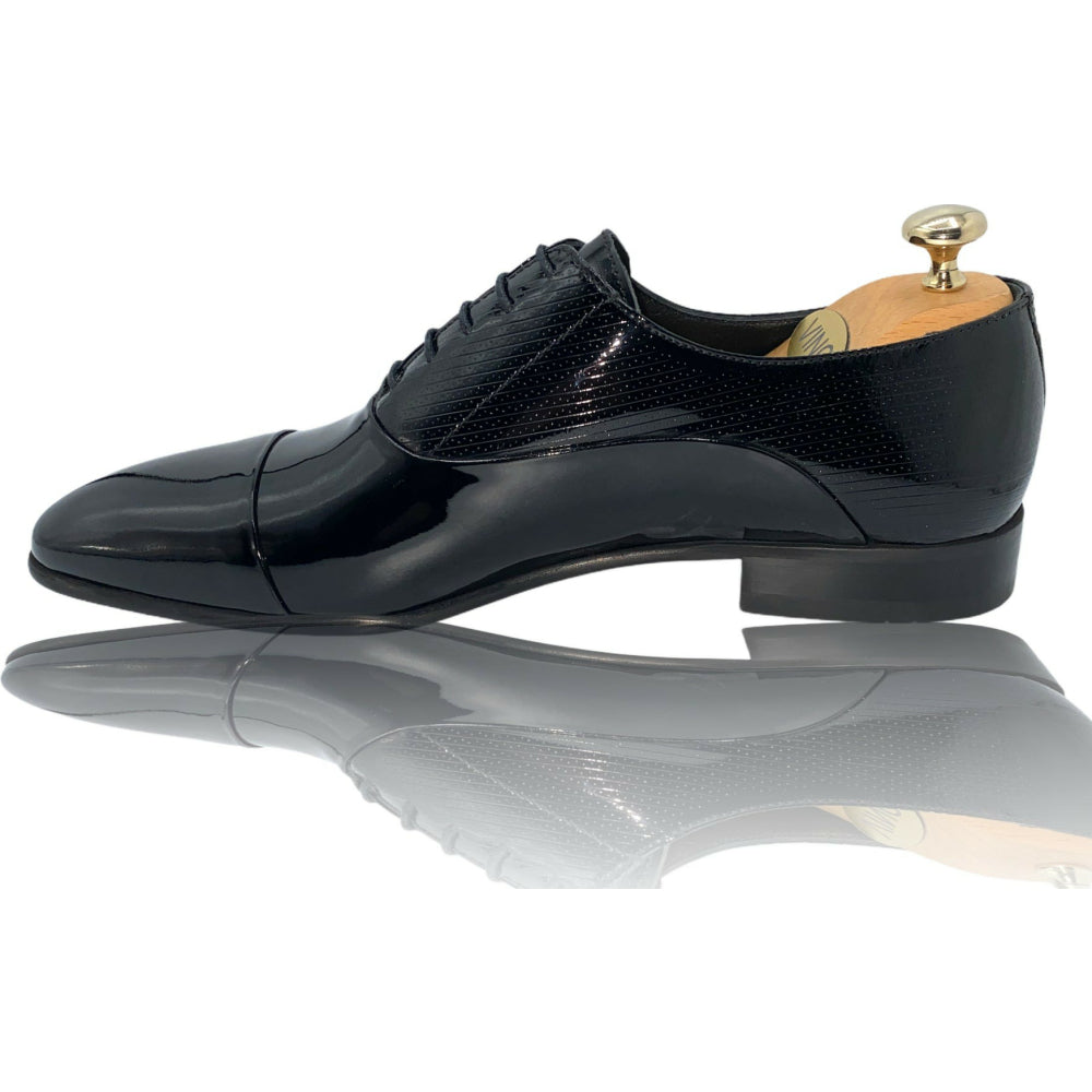 Vinci Leather The Lima Black Patent Leather Cap Toe Oxford Shoe (10524)