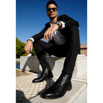 Vinci Leather The Loddon Black Leather Wingtip Brogue Handwoven Lace-up Boot With A Zipper (14553)