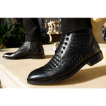 Vinci Leather The Loddon Black Leather Wingtip Brogue Handwoven Lace-up Boot With A Zipper (14553)