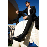 Vinci Leather The Loddon Black Leather Wingtip Brogue Handwoven Lace-up Boot With A Zipper (14553)