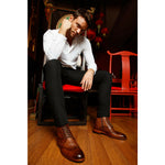 Vinci Leather The Loddon Brown Leather Wingtip Brogue Handwoven Lace-up Boot With A Zipper (14553)