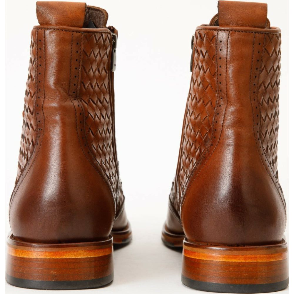Vinci Leather The Loddon Brown Leather Wingtip Brogue Handwoven Lace-up Boot With A Zipper (14553)