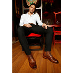 Vinci Leather The Loddon Brown Leather Wingtip Brogue Handwoven Lace-up Boot With A Zipper (14553)