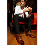 Vinci Leather The Loddon Brown Leather Wingtip Brogue Handwoven Lace-up Boot With A Zipper (14553)