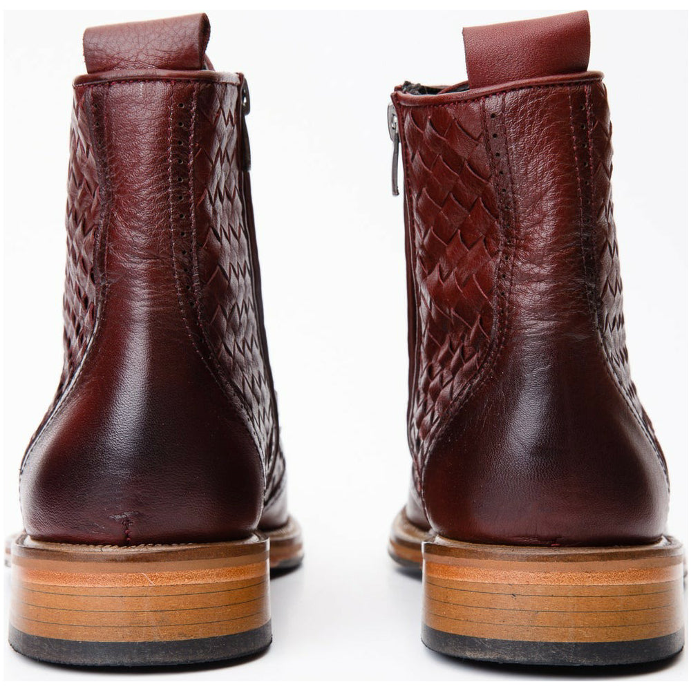 Vinci Leather The Loddon Burgundy Leather Wingtip Brogue Handwoven Lace-up Boot With A Zipper (14553)