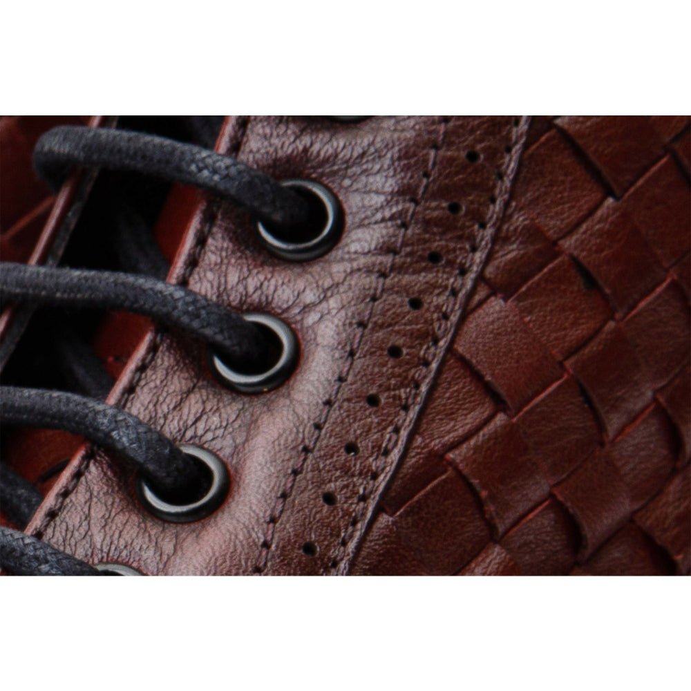 Vinci Leather The Loddon Burgundy Leather Wingtip Brogue Handwoven Lace-up Boot With A Zipper (14553)