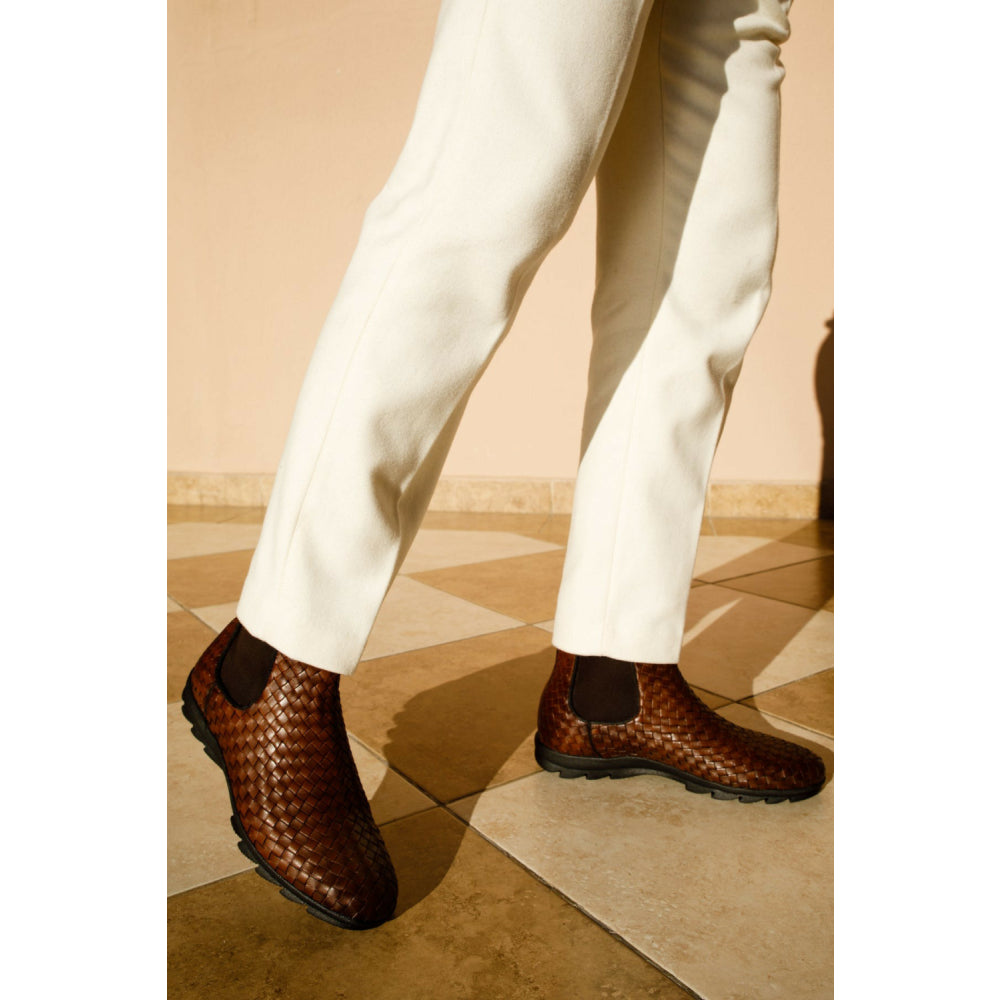 Vinci Leather The Luxpre Brown Leather Handwoven Casual Chelsea Boot (14492)