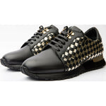 Vinci Leather The Mackenzie Black / Gold Woven Leather Sneaker (D-521)
