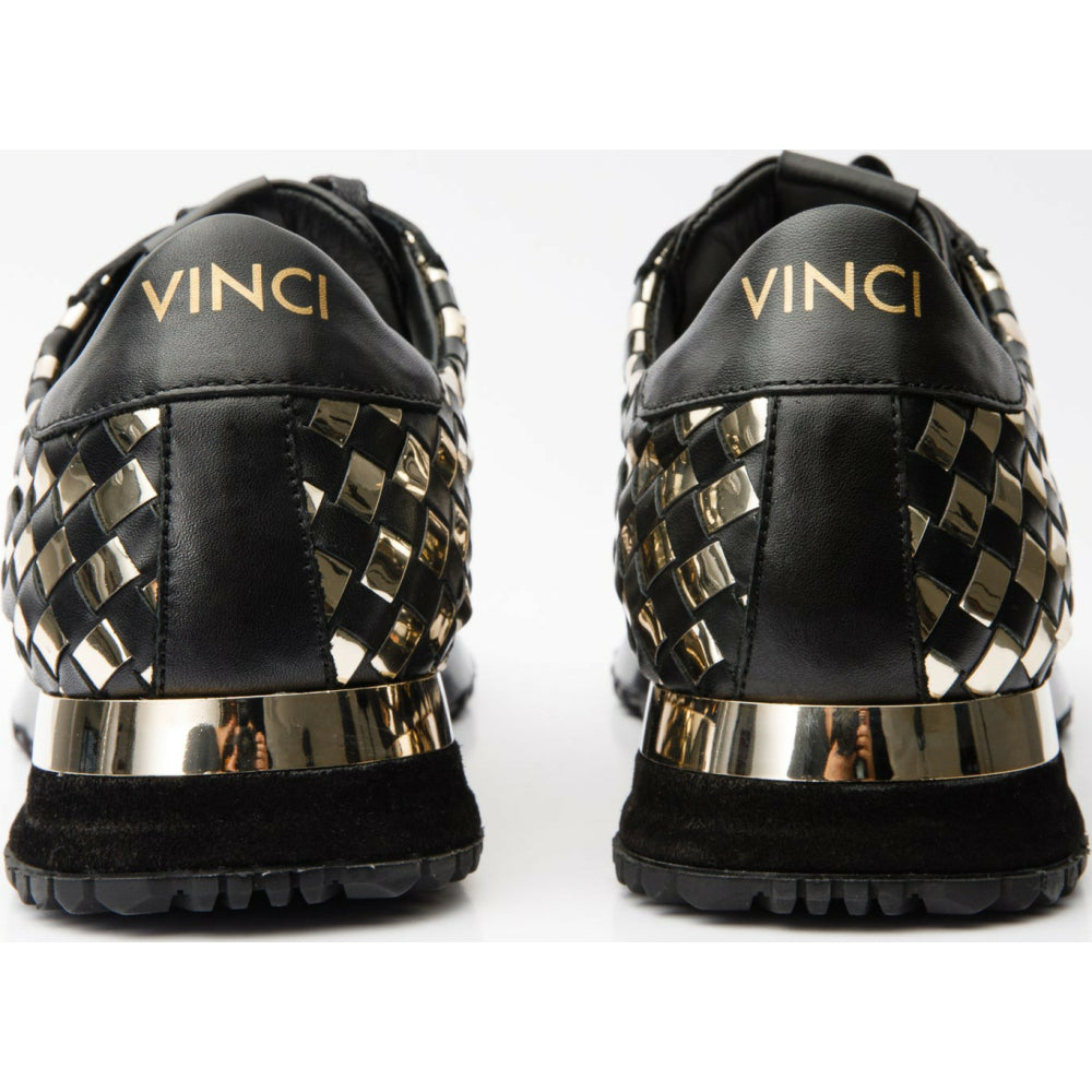 Vinci Leather The Mackenzie Black / Gold Woven Leather Sneaker (D-521)
