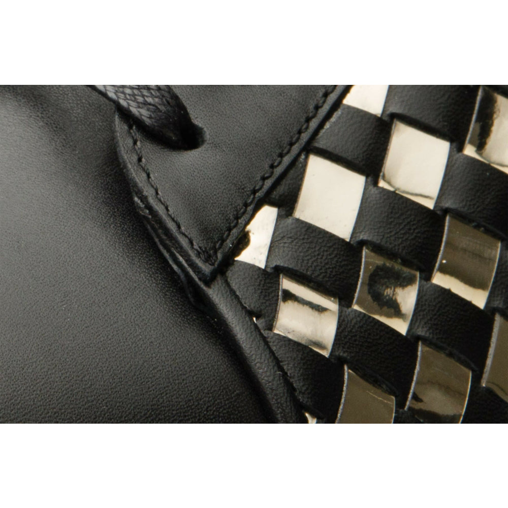 Vinci Leather The Mackenzie Black / Gold Woven Leather Sneaker (D-521)
