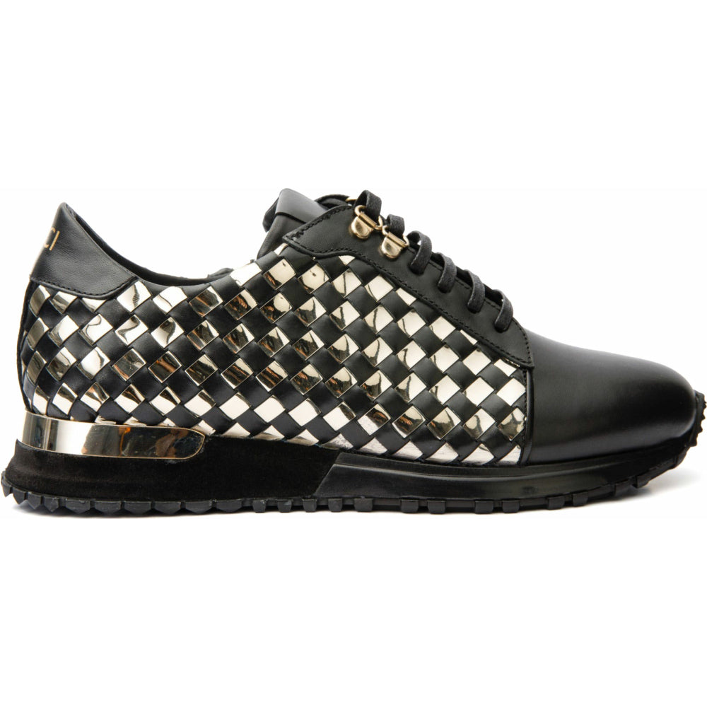 Vinci Leather The Mackenzie Black / Gold Woven Leather Sneaker (D-521)