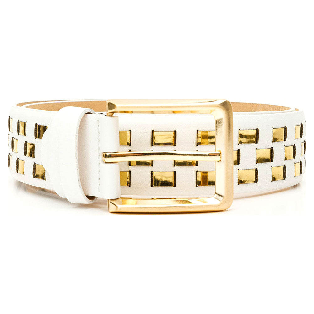 Vinci Leather The Mackenzie White / Gold Woven Leather Belt