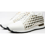 Vinci Leather The Mackenzie White / Gold Woven Leather Sneaker (D-521)
