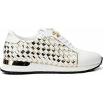 Vinci Leather The Mackenzie White / Gold Woven Leather Sneaker (D-521)