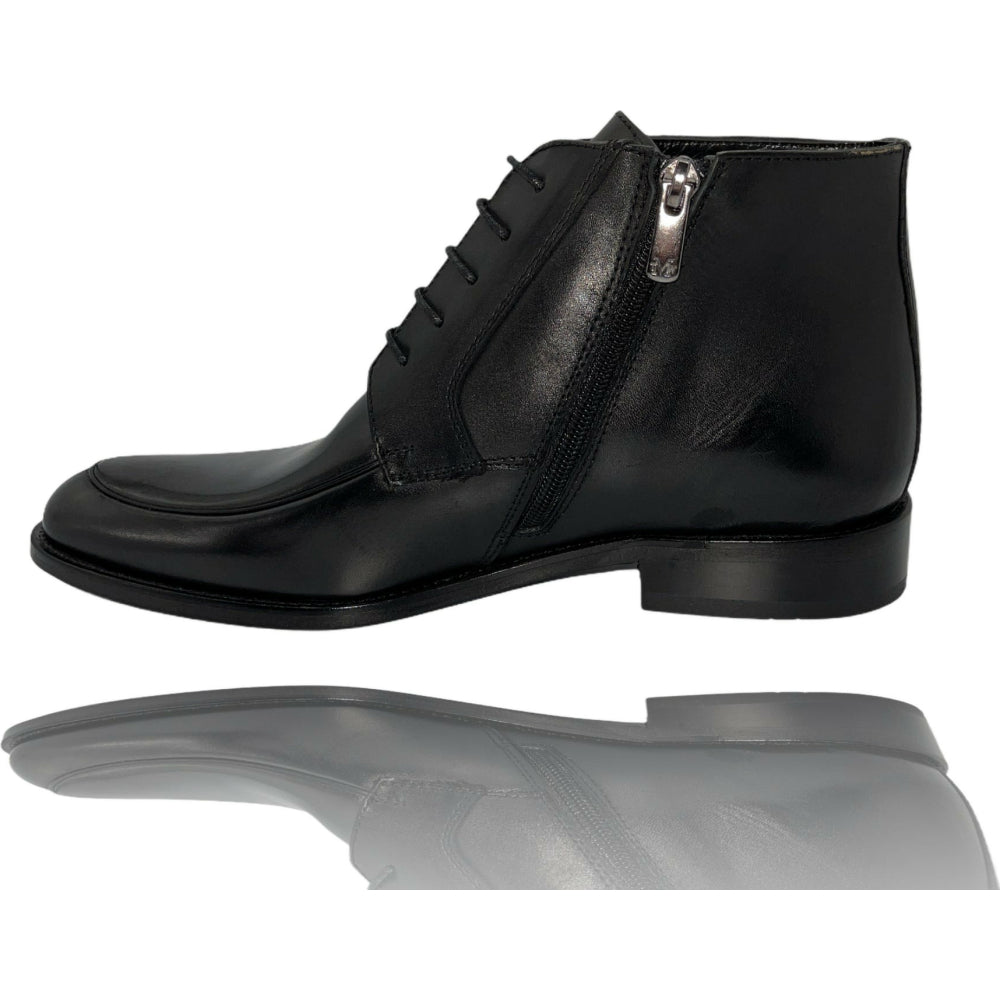 Vinci Leather The Madras Black Leather Dress Lace Up Boot With A Zipper (10708)