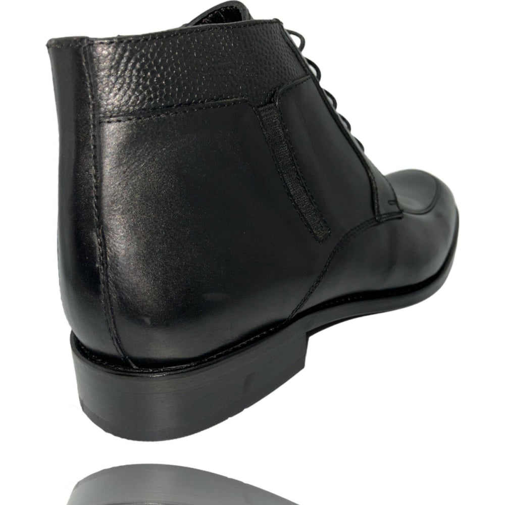 Vinci Leather The Madras Black Leather Dress Lace Up Boot With A Zipper (10708)