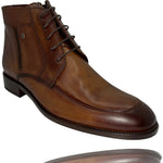 Vinci Leather The Madras Brown Leather Dress Lace Up Boot With A Zipper (10708)
