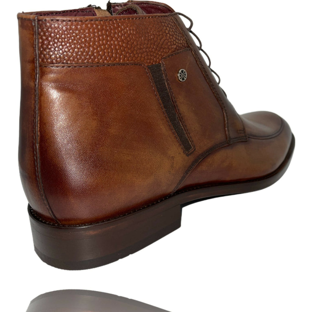 Vinci Leather The Madras Brown Leather Dress Lace Up Boot With A Zipper (10708)