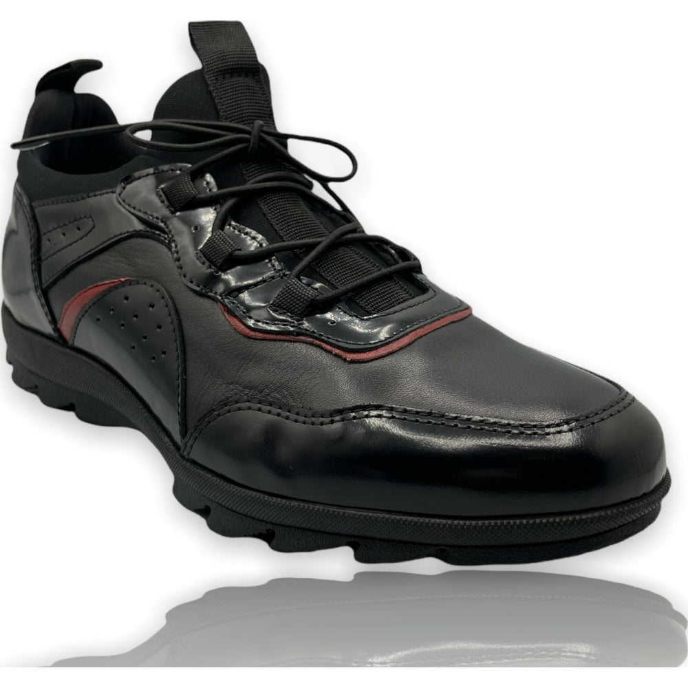 Vinci Leather The Madrid Black / Red Leather Casual Shoes (14133)