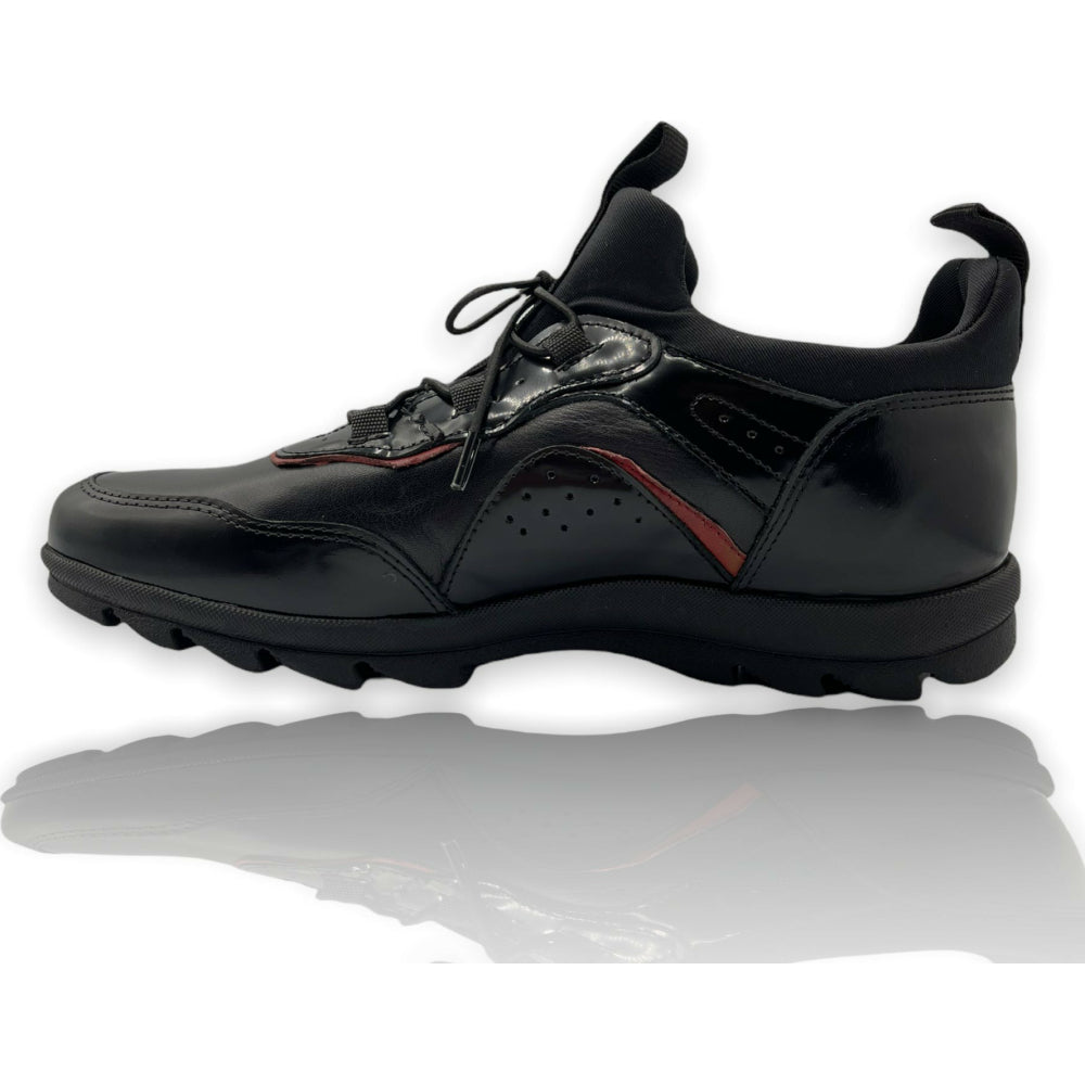 Vinci Leather The Madrid Black / Red Leather Casual Shoes (14133)