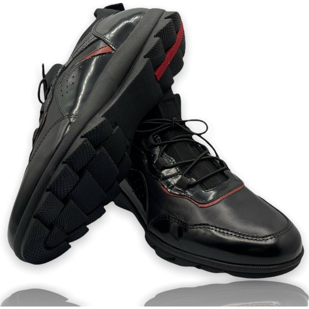 Vinci Leather The Madrid Black / Red Leather Casual Shoes (14133)