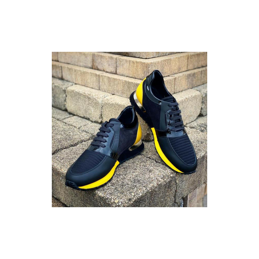 Vinci Leather The Magura Black / Yellow Leather Sneaker (D-519)
