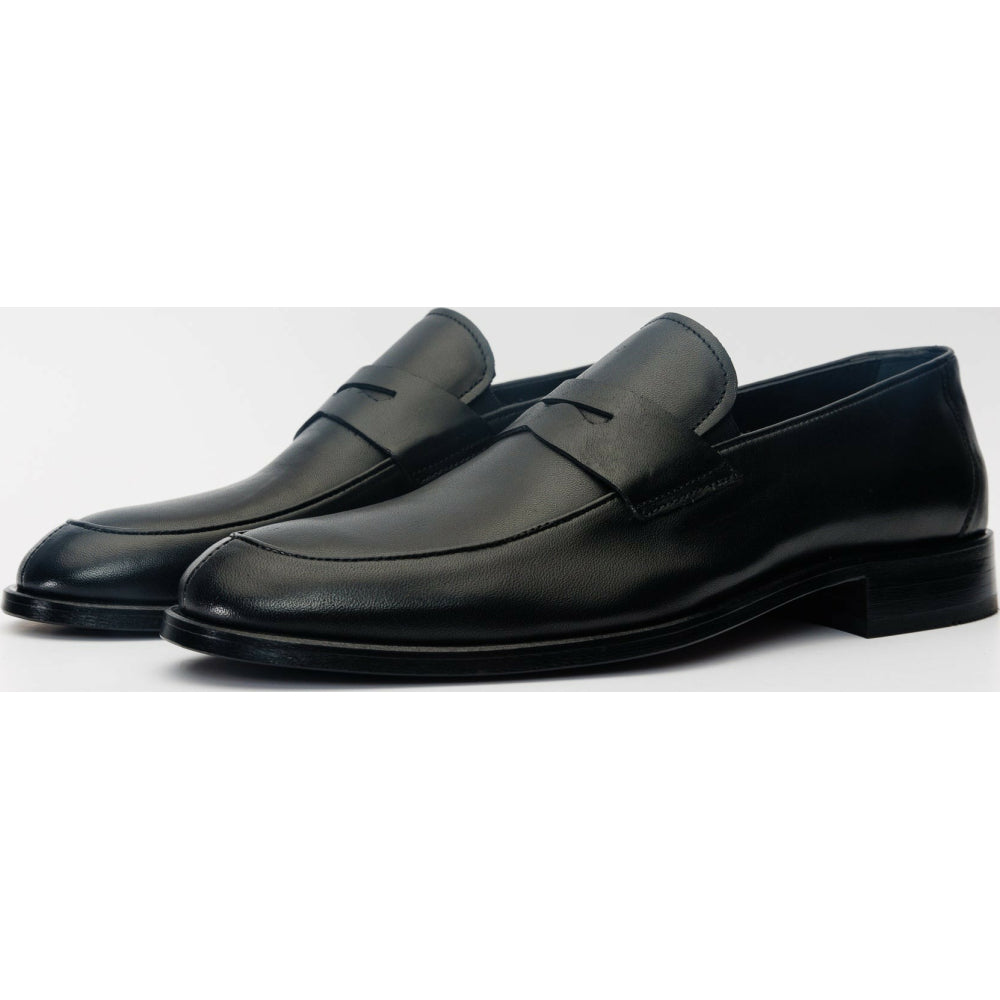 Vinci Leather The Marinka Black Leather Shoe Penny Loafer (9439)
