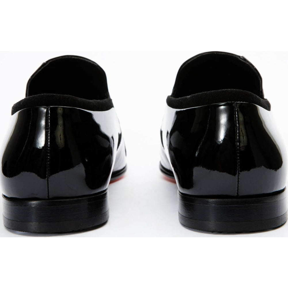 Vinci Leather The Marlo Shoe Black Patent Leather Cap Toe Slip-on Dress Loafer (2551)