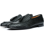 Vinci Leather Woven Tassel Loafer Black