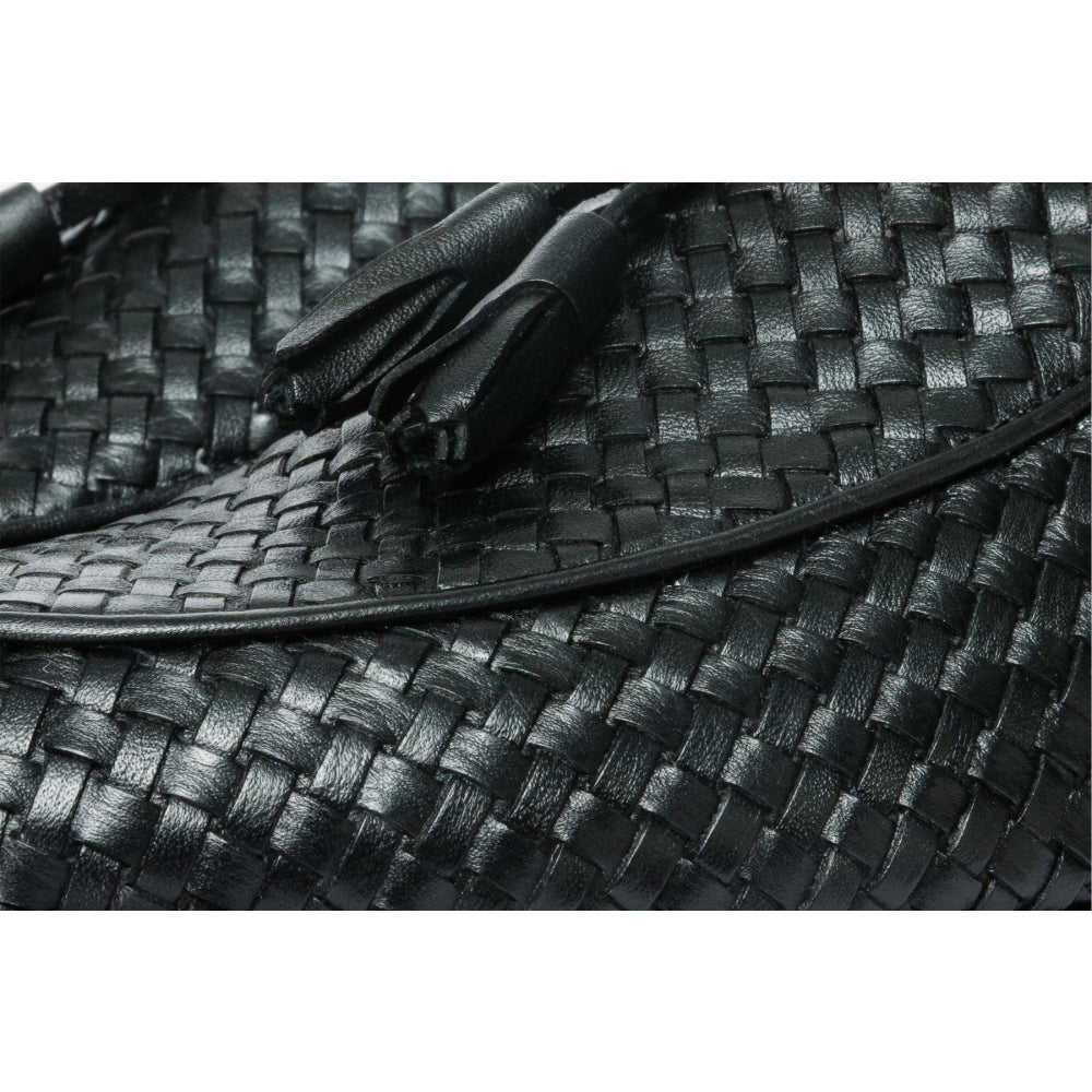 Vinci Leather Woven Tassel Loafer Black