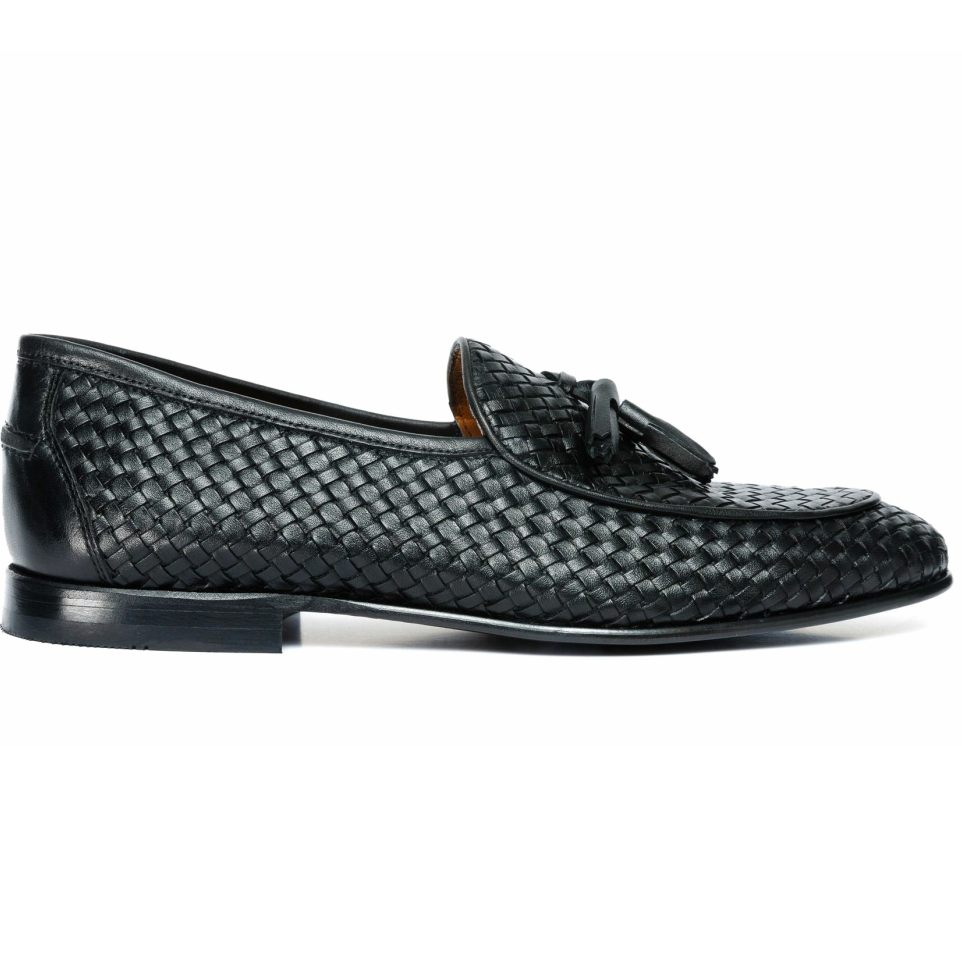 Vinci Leather Woven Tassel Loafer Black