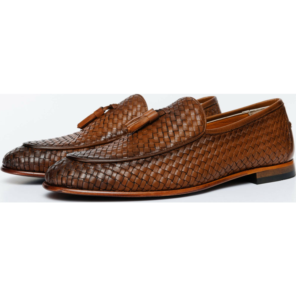 Vinci Leather The Mclean Shoe Brown Woven Tassel Loafer (2088 T-1)