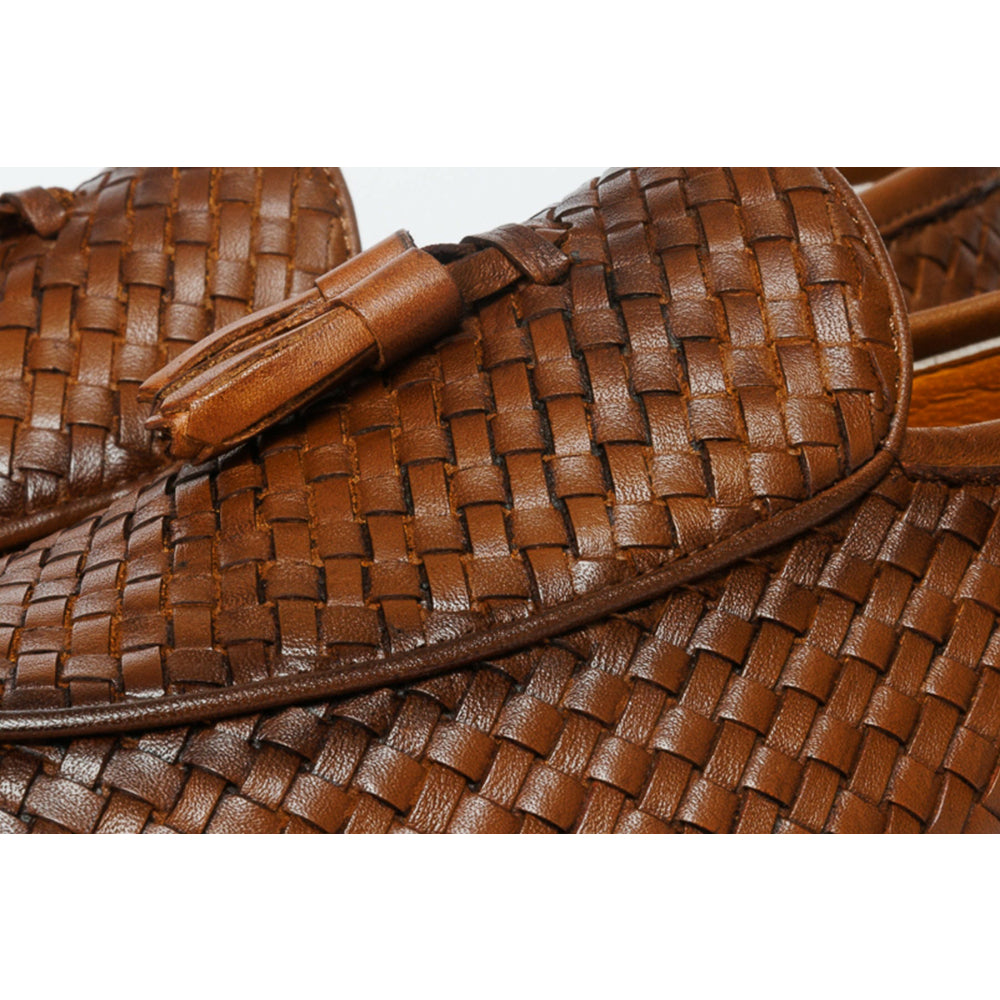 Vinci Leather The Mclean Shoe Brown Woven Tassel Loafer (2088 T-1)