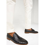 Vinci Leather The Meram Black Leather Tassel Slip-on Loafer Shoe (13169)