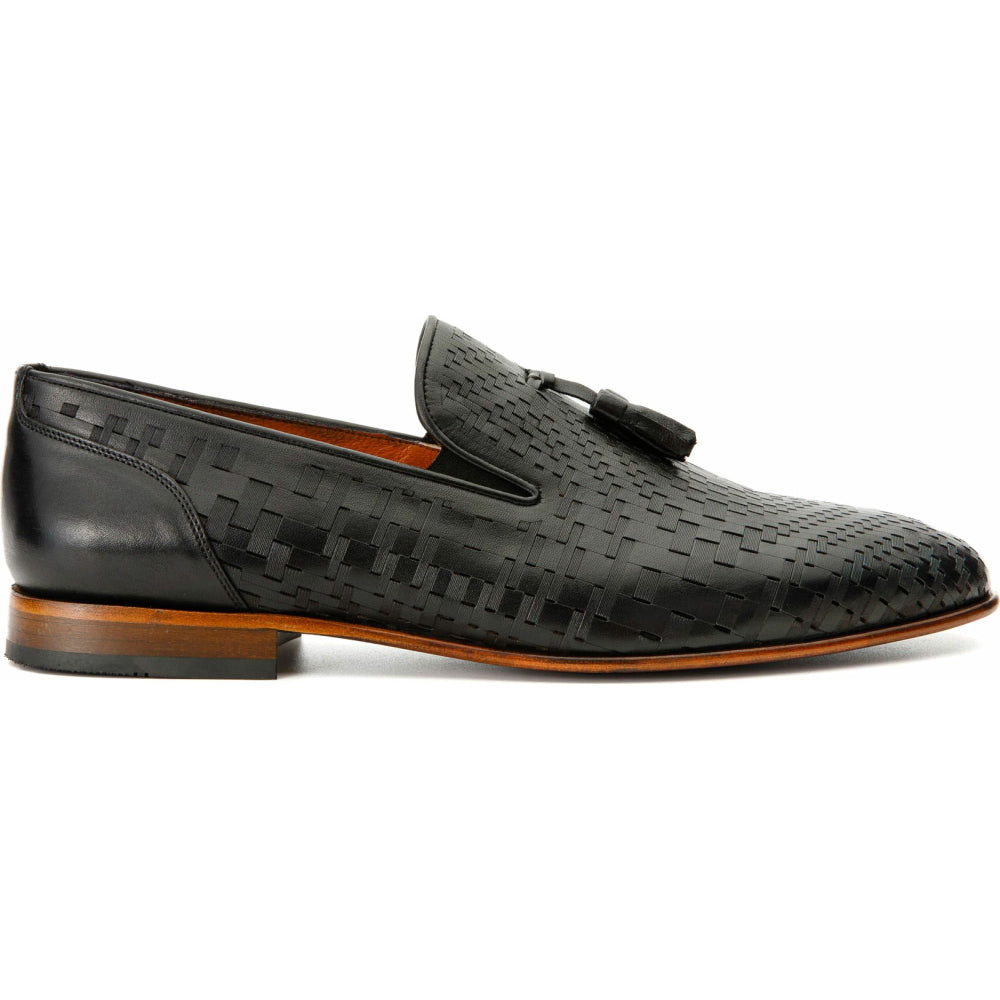 Vinci Leather The Meram Black Leather Tassel Slip-on Loafer Shoe (13169)