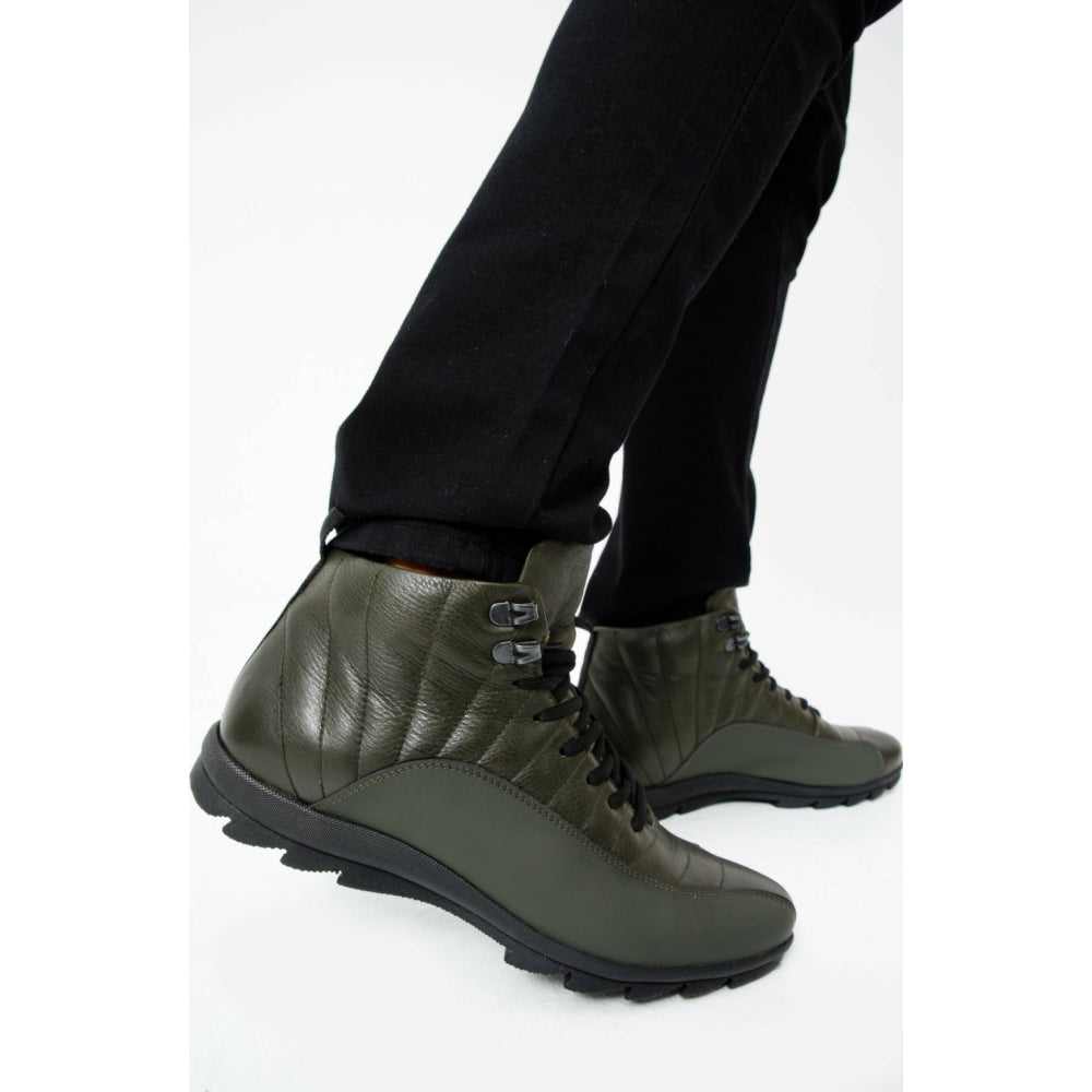 Vinci Leather The Merter Green Leather Casual Lace-up Boot (14339 H-5)