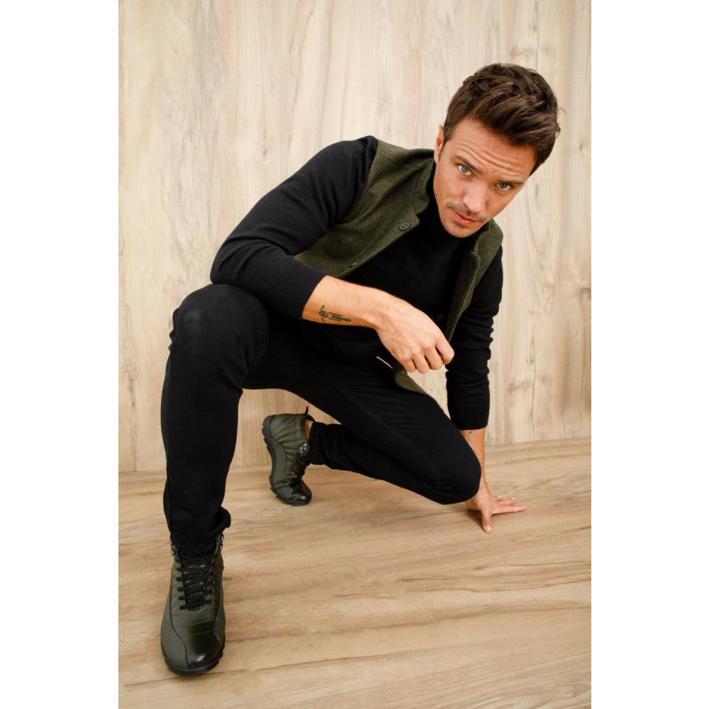 Vinci Leather The Merter Green Leather Casual Lace-up Boot (14339 H-5)