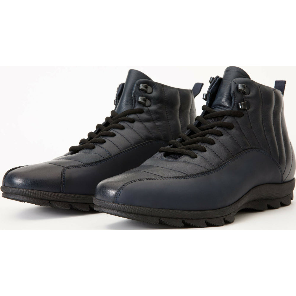 Vinci Leather The Merter Navy Blue Leather Casual Lace-up Boot (14339 L-5)