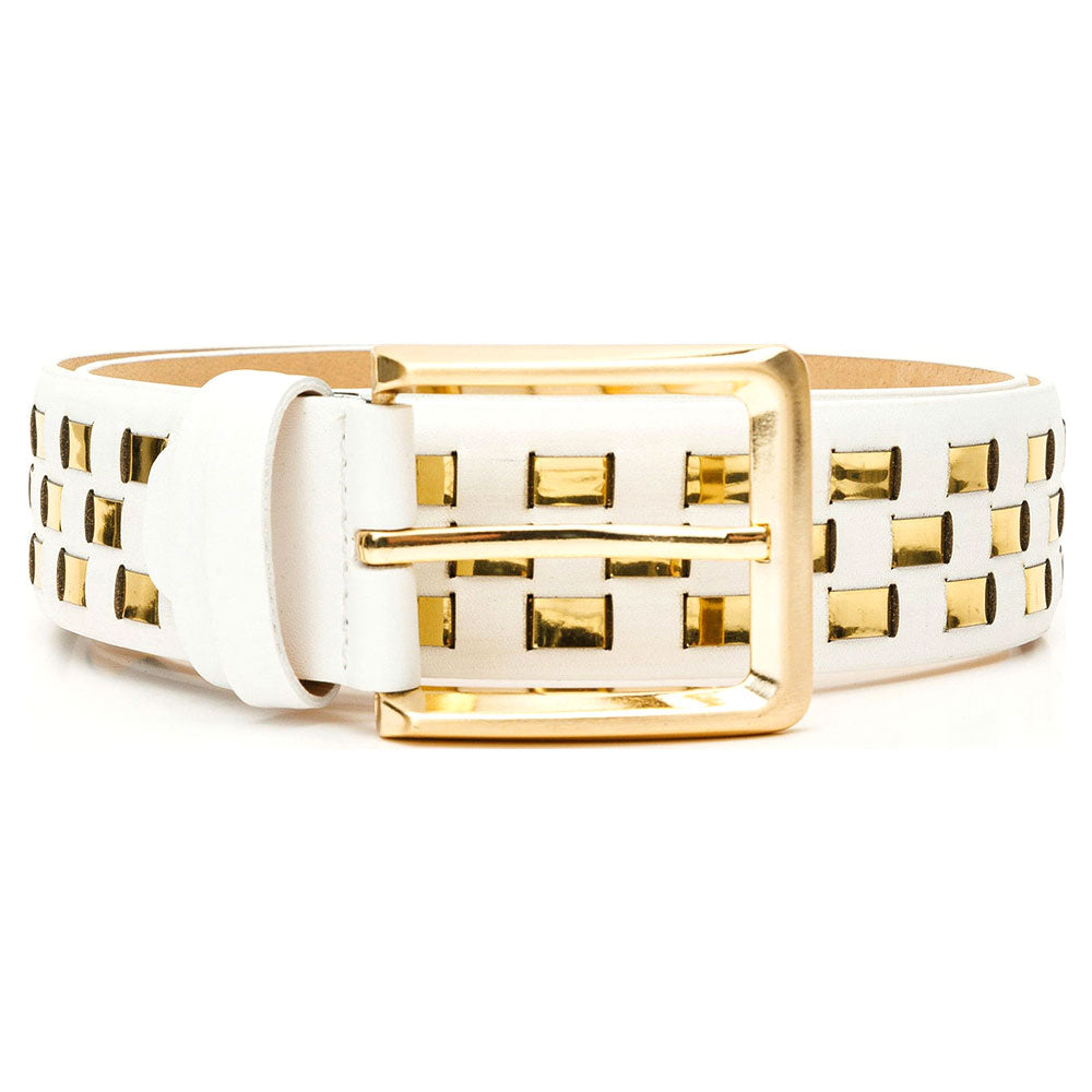 Vinci Leather The Mesina White / Gold Woven Leather Belt