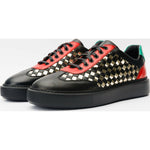 Vinci Leather The Messina Black / Gold Woven Leather Sneaker For Men (8022)