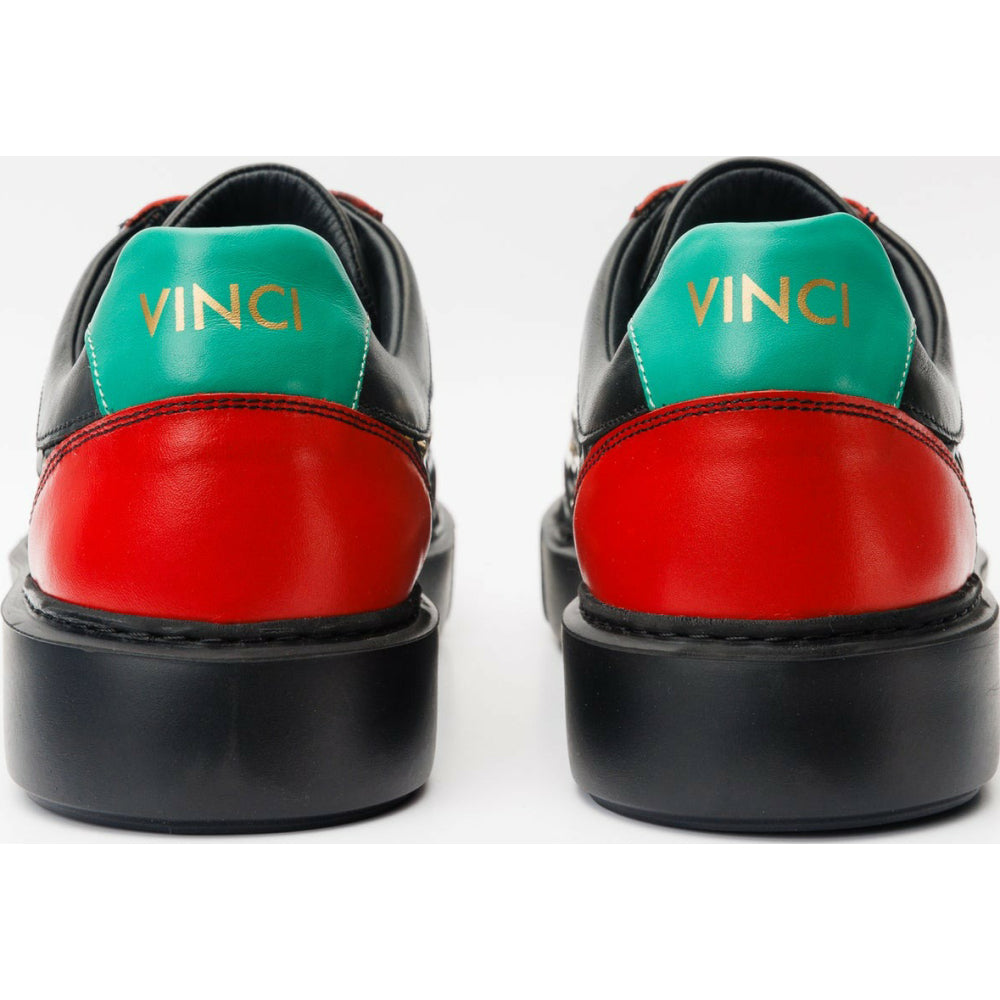 Vinci Leather The Messina Black / Gold Woven Leather Sneaker For Men (8022)