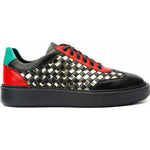 Vinci Leather The Messina Black / Gold Woven Leather Sneaker For Men (8022)